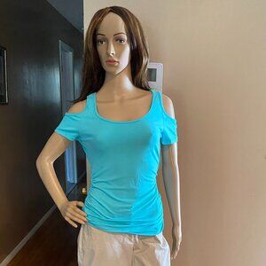Boston Proper Turquoise Cold Shoulder Tee